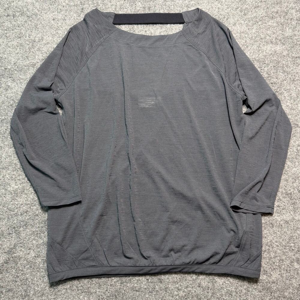 Athleta Gray Open Back Pullover Top Women’s 3/4 Sleeve Shirt Size‎ Medium